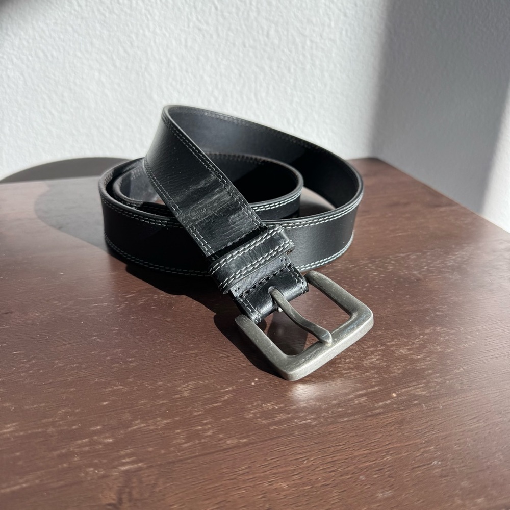 Timberland Pro Full Grain Leather Black Belt 42” Contrast Stitching Matte Buckle